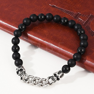 Punk Style Skull 304 Stainless Steel Glass Beads Bracelets for Women Men BJEW-D304-04AS-02-1