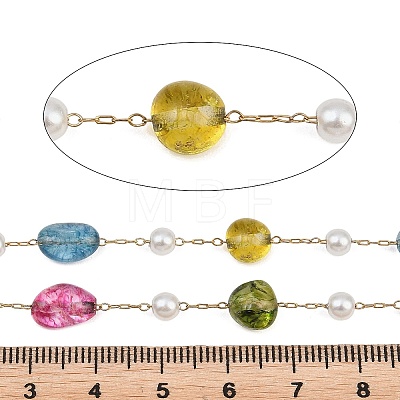 Glass Nuggets & 316 Stainless Steel Handmade Link Chains CHS-K021-14G-13-1