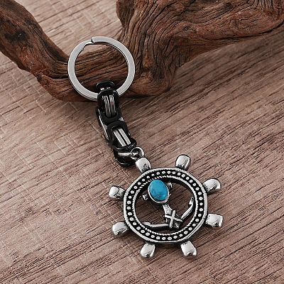 Vintage Men's 304 Stainless Steel & Resin Synthetic Turquoise Keychains JC3648-1
