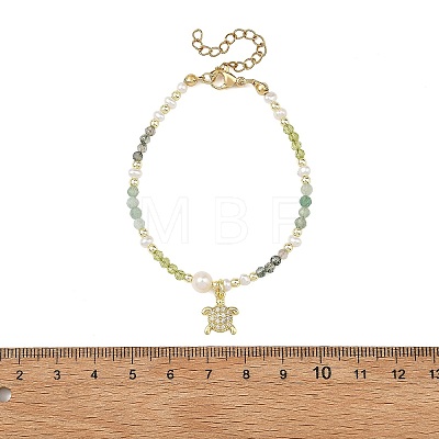 Gradient Natural Peridot & Moss Agate & Green Aventurine Faceted Round Beaded Necklaces with Natural Pearl BJEW-JB14399-01-1
