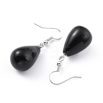 Natural Black Onyx Dangle Earrings EJEW-P143-C10-1