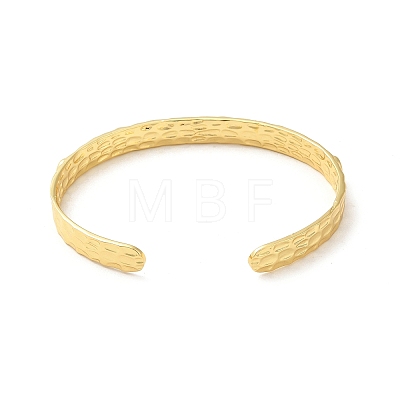 Rack Plating Brass Flat Round Hammered Open Cuff Bangle for Women BJEW-M231-01G-1