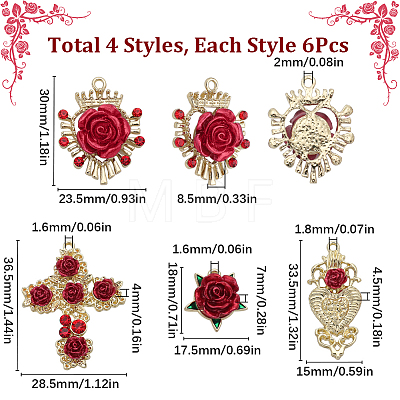 24Pcs 4 Styles Alloy Rhinestone Pendants FIND-SC0005-71-1