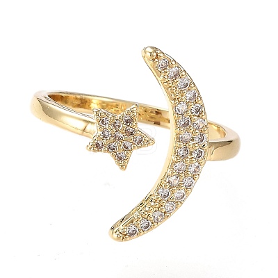 Brass Micro Pave Clear Cubic Zirconia Cuff Rings RJEW-F108-01G-1