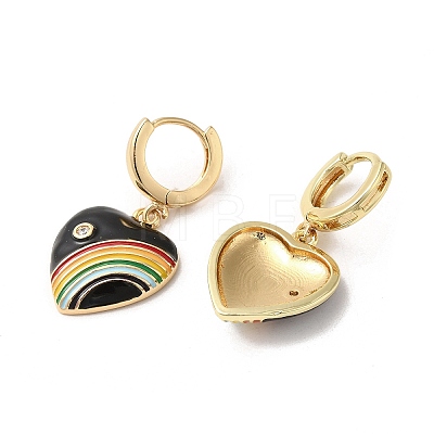 Heart with Rainbow Real 18K Gold Plated Brass Dangle Hoop Earrings EJEW-L268-042G-02-1