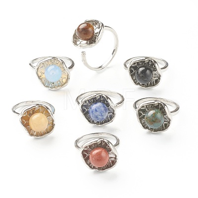 Adjustable Natural & Synthetic Gemstone Cuff Rings RJEW-H540-C-1
