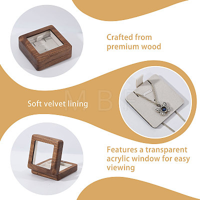 Wood Badge Storage Boxes with Visible Window and Magnetic Lid CON-WH0107-101A-1