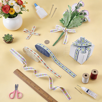 15 Yards 3 Colors Vintage Jacquard Polyester Ribbon SRIB-FG0001-39-1
