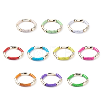 10Pcs 10 Color Imitation Gemstone Acrylic Curved Tube Chunky Stretch Bracelets Set for Women BJEW-JB08141-1