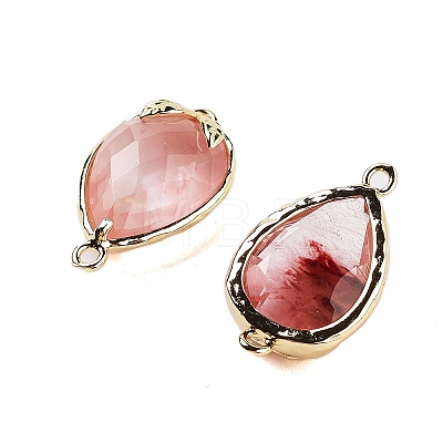 Cherry Quartz Glass Faceted Teardrop Connector Charms G-B081-03G-02-1