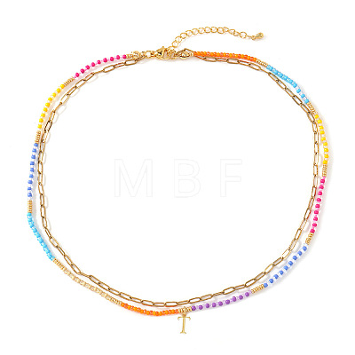 Colorful Glass Seed Beaded Initial Pendant Double Layer Necklaces QS3881-20-1