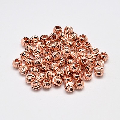 Rack Plating and Vacuum Plating Brass Corrugated Round Spacer Beads KK-I600-4mm-RG-RS-1