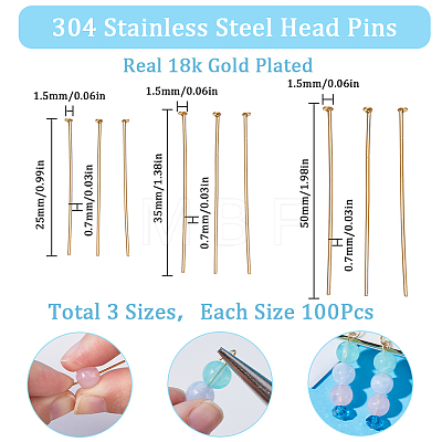 300Pcs 3 Styles 304 Stainless Steel Flat Head Pins STAS-SC0005-80-1