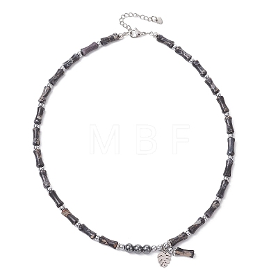 Dyed Purple Natural Imperial Jasper & Synthetic Non-magnetic Hematite Bamboo Joint Beaded Necklaces NJEW-JN05725-01-1