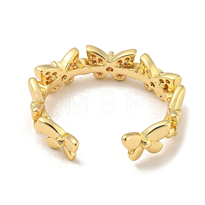 Brass with Cubic Zirconia Open Cuff Rings RJEW-B052-03G-1