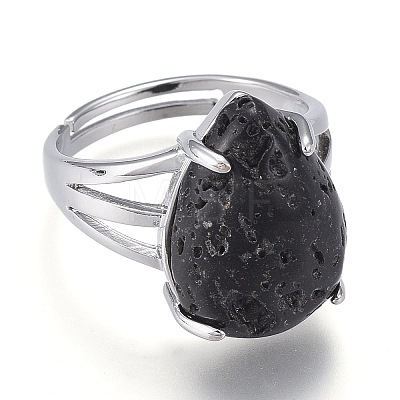 Adjustable Natural Lava Rock Finger Rings RJEW-F107-A10-1