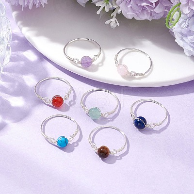 7Pcs 7 Styles Round Chakra Natural & Synthetic Gemstone Beads Finger Rings RJEW-JR00793-01-1