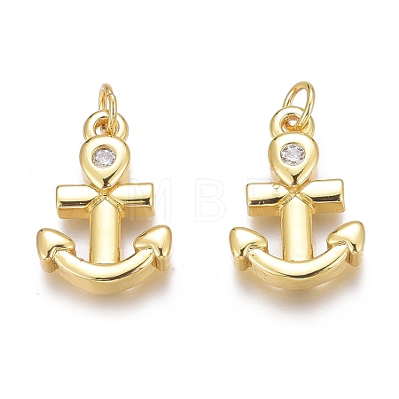 Brass Micro Pave Clear Cubic Zirconia Charms ZIRC-O035-18G-1