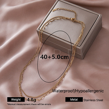 Vintage 304 Stainless Steel Paperclip Chain Curb Chain Necklaces for Women QF0700-5-1