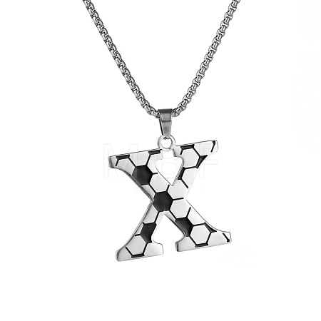 201 Stainless Steel Soccer Initial Pendant Necklacess for Men Women WG63E1E-12-1