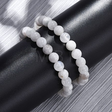 Natural Moonstone Round Beaded Stretch Bracelets for Men Women BJEW-G743-01G-1