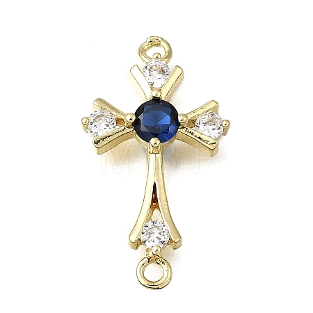 Religion Brass Pave Blue Cubic Zirconia Connector Charms KK-G602-07G-08-1