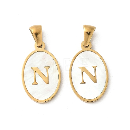Natural Shell Oval with Initial Pendants STAS-I351-23G-N-1