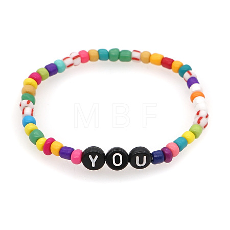 Rainbow Acrylic & Glass Beads Stretch Bracelets BR6645-4-1