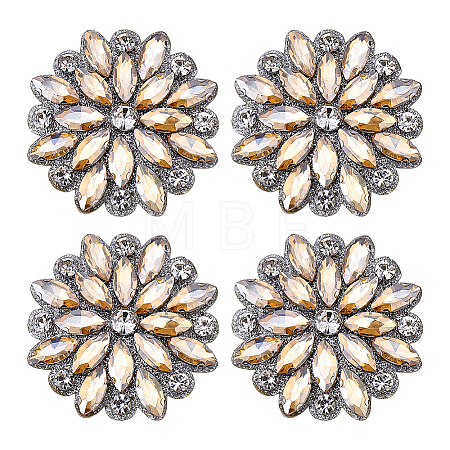 4Pcs Glass Rhinestone Flower Wedding Dress Accessories STIC-FG0001-11A-1