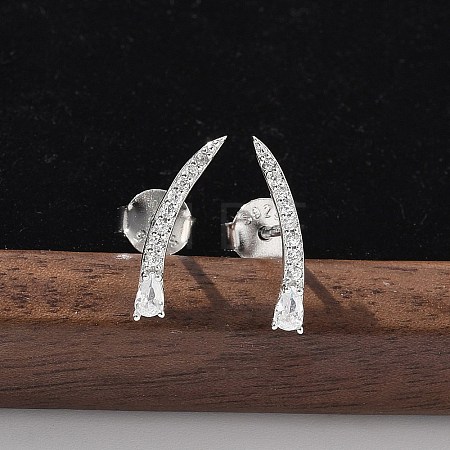 925 Sterling Silver Clear Cubic Zirconia Stud Earrings EJEW-Q032-01E-P-1