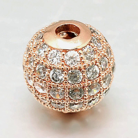 Round Brass Micro Pave Cubic Zirconia Beads ZIRC-N016-01RG-10mm-1