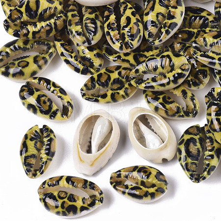 Printed Natural Cowrie Shell Beads X-SSHEL-R047-01-B06-1