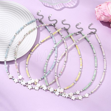 Summer Star Shell Pearl & Ombre Effect Dyed Glass Beaded Necklaces for Women NJEW-JN06051-1