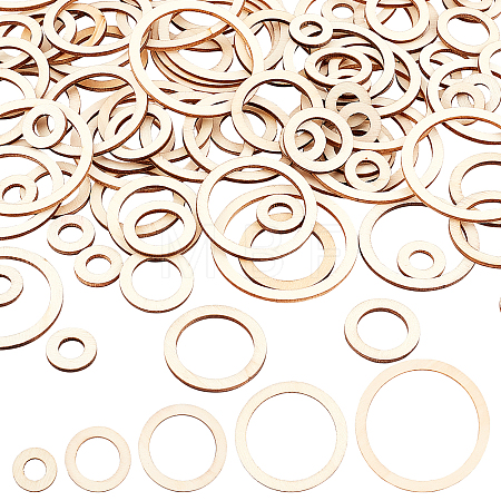 AHADEMAKER 100Pcs 5 Style Unfinished Wood Linking Rings WOOD-GA0001-30-1
