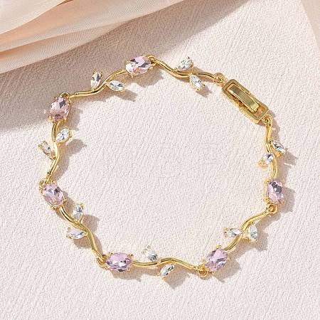 Brass Glass Flower Link Chain Bracelets KK-CBA7DFA-01G-04-1