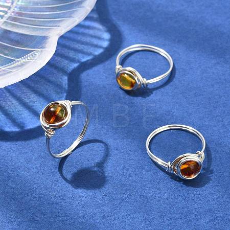 Natural Amber Finger Rings RJEW-JR01040-1