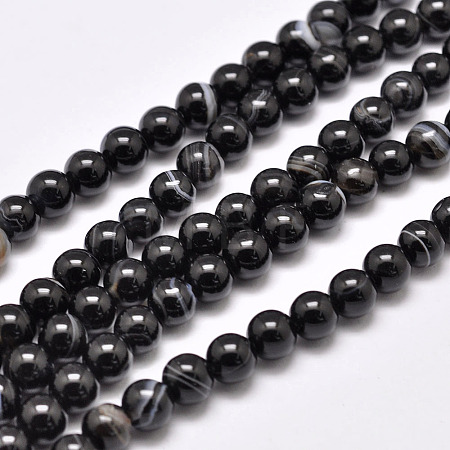 Natural Black Agate Bead Strands G-G962-10mm-12-A-1