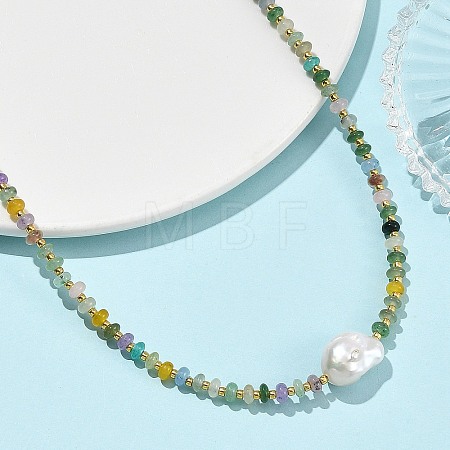 Natural Baroque Keshi Pearl & Dyed Natural White Jade Rondelle Beaded Necklaces NJEW-JN06269-1