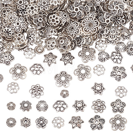 300Pcs 15 Style Tibetan Style Alloy Bead Caps FIND-GO0002-02-1