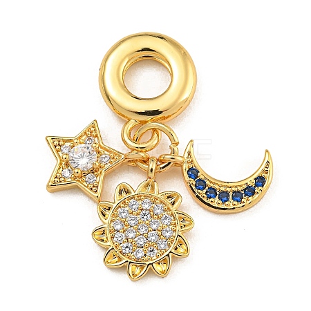 Rack Plating Brass Clear & Blue Cubic Zirconia European Dangle Charms KK-U035-27G-1