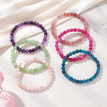 6Pcs Natural Quartz Beaded Stretch Bracelets for Women Men BJEW-JB12965-1