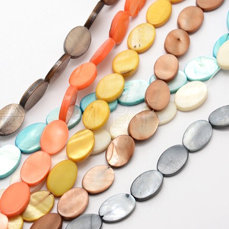 Dyed Oval Natural Freshwater Shell Beads Strands SHEL-E355-11-1
