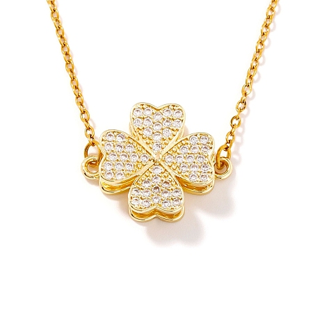 Saint Patrick's Day Clover Brass Micro Pave Clear Cubic Zirconia Pendant Necklaces for Women UQ5497-1-1