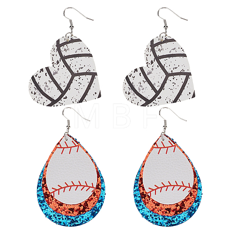 2 Pairs 2 Styles PU Leather Dangle Earrings EJEW-CL0001-03-1