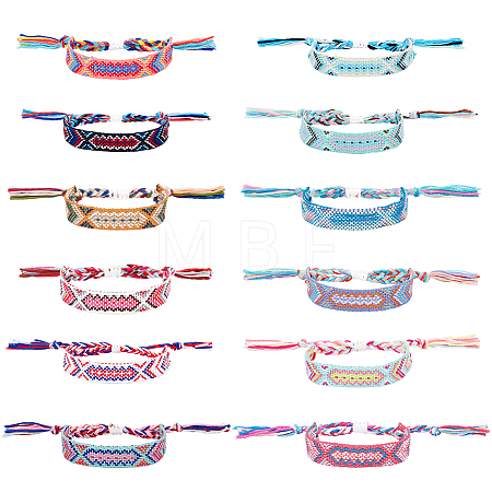 12Pcs 12 Colors Polyester Braided Cord Bracelets Set BJEW-AN0001-56-1