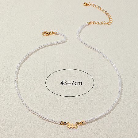 Alloy Number 444 Pendant Resin Imitation Pearl White Round Beaded Necklaces for Women FS-WGE7FDC-04-1