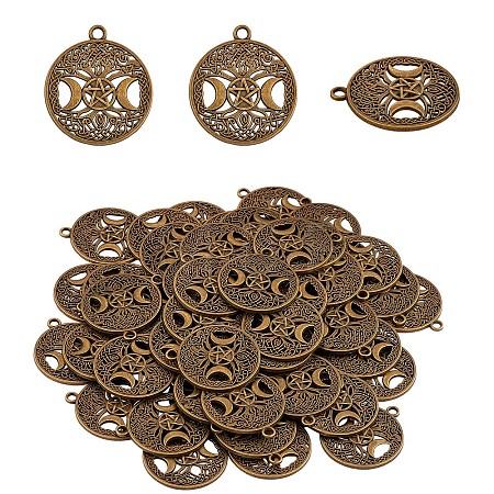 60Pcs Life of Tree Moon Charm Pendant Triple Moon Goddess Pendant Ancient Bronze for Jewelry Necklace Earring Making crafts JX339A-1
