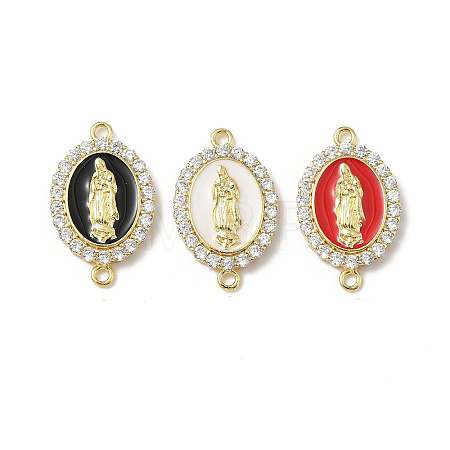 Brass Micro Pave Clear Cubic Zirconia Enamel Oval with Virgin Mary Connector Charms KK-L243-11G-B-1
