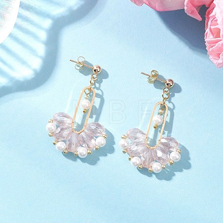 Fan Glass Dangle Stud Earrings EJEW-MZ00674-02-1
