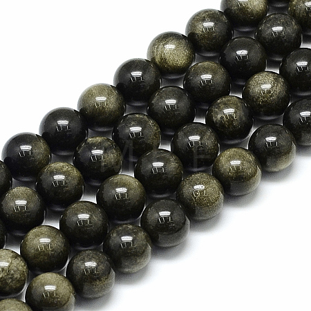 Natural Golden Sheen Obsidian Beads Strands X-G-S150-20-4mm-1